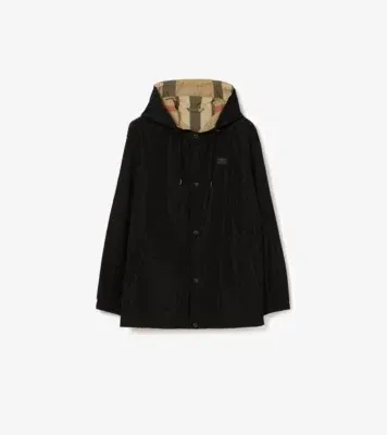 Reversible Check Hooded Jacket in Black - Men, Nylon