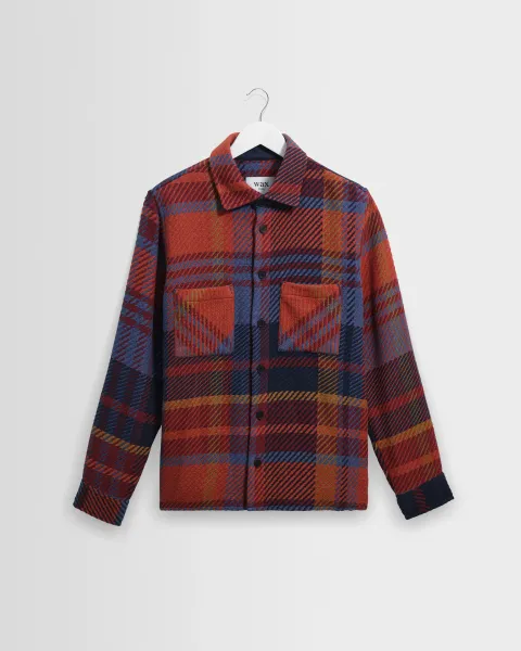Wax London Whiting - Blue and Burgundy Bold Check Overshirt