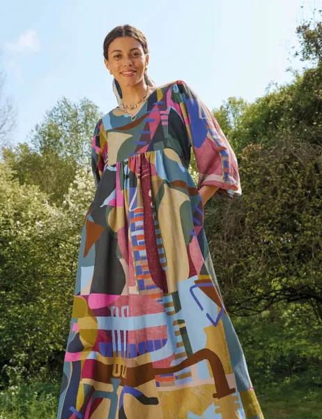 White Stuff Cotton Blend Printed Midi Dress Pink Mix