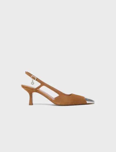 Metallic-toe suede pumps