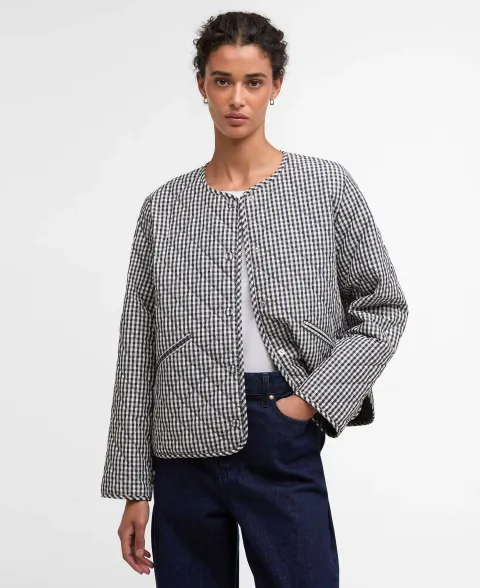 Cashel Gingham Collarless Quilted Jacket