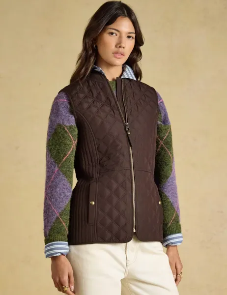 Joules Showerproof Diamond Quilted Gilet Brown