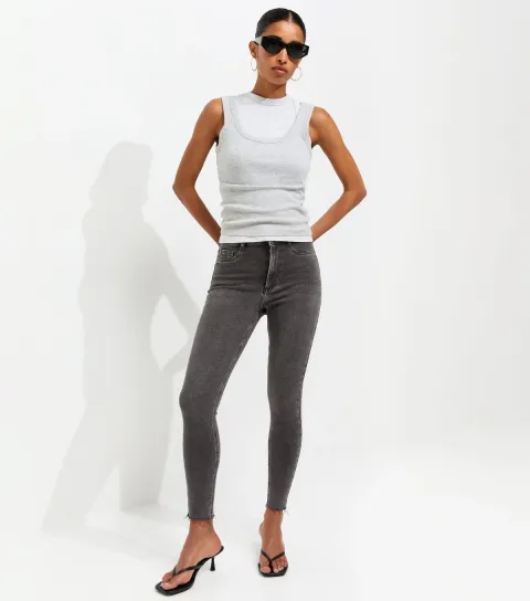 Women's Grey Hallie Disco Frayed Hem Super Skinny Jeans