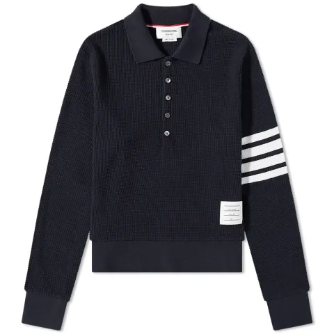 Long Sleeve 4 Bar Striped Waffle Polo