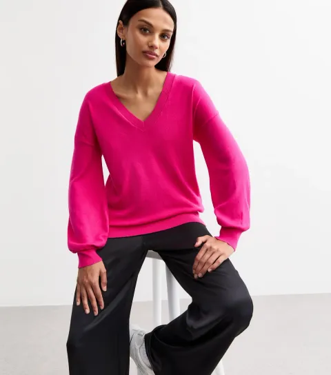 Women's Pink V-Neck Jumper