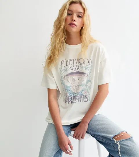 Women's White Fleetwood Mac Dreams Print Oversized T-Shirt