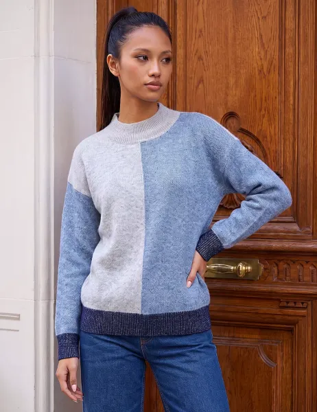 Roman Sequin Colour Block Jumper Blue Mix