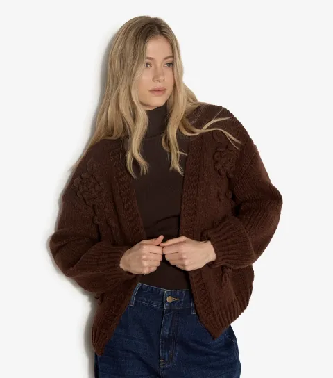 Women's Dark Brown Floral Open Cardigan