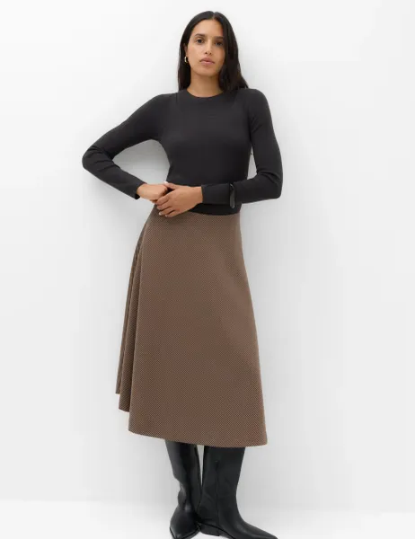 Marks & Spencer Checked Midi Circle Skirt Brown Mix
