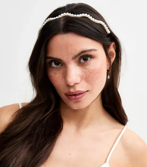 Gold Tone Wavy Faux Pearl Headband