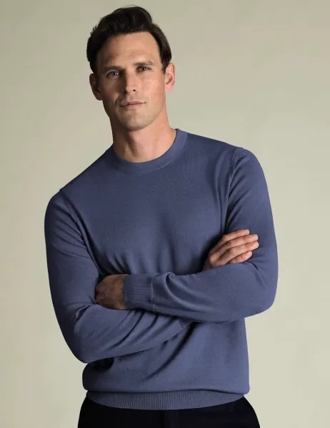 Charles Tyrwhitt Pure Merino Wool Crew Neck Jumper Blue