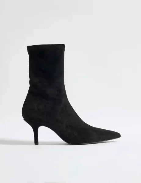 River Island Sock Style Stiletto Ankle Boots Black