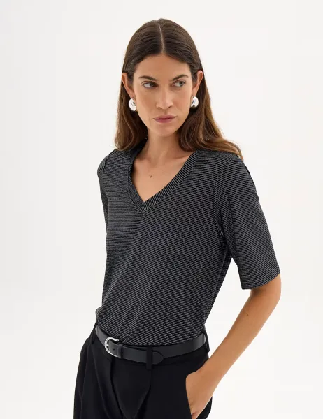 HUSH Striped V Neck T-Shirt
