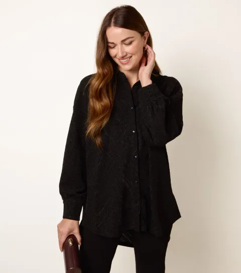Women's Black Sparkly Patterned Shirt
