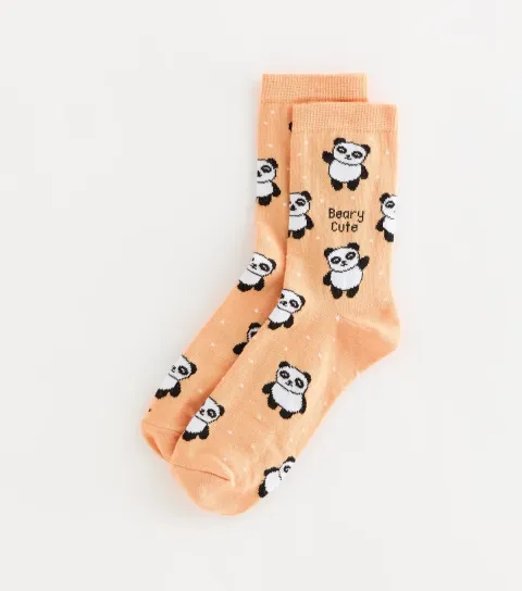 Orange Cotton Rich Beary Cute Panda Socks