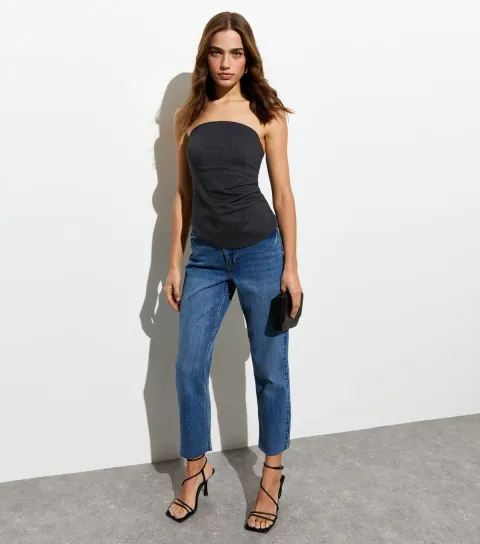 Women's Dark Grey Pinstripe Bandeau Top