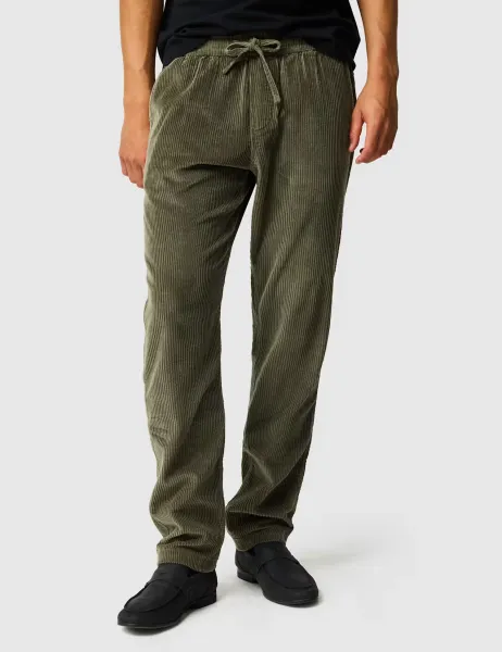 Halls Creek Corduroy Elasticated Waist Trousers Dark Green Mix