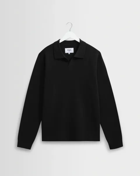 Carter - Black Open Collar Milano Knit Polo