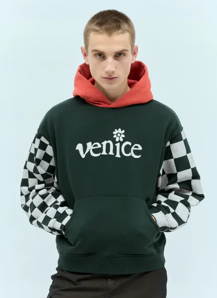 Venice Checker-Sleeve Hooded Sweatshirt