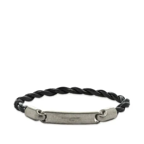 Metal Logo Plaque Leather Bracelet