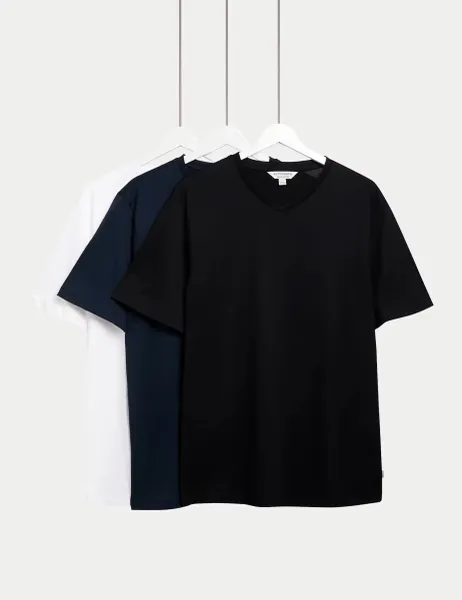Autograph 3 Pack Pure Supima Cotton V-neck T-Shirts Dark Navy