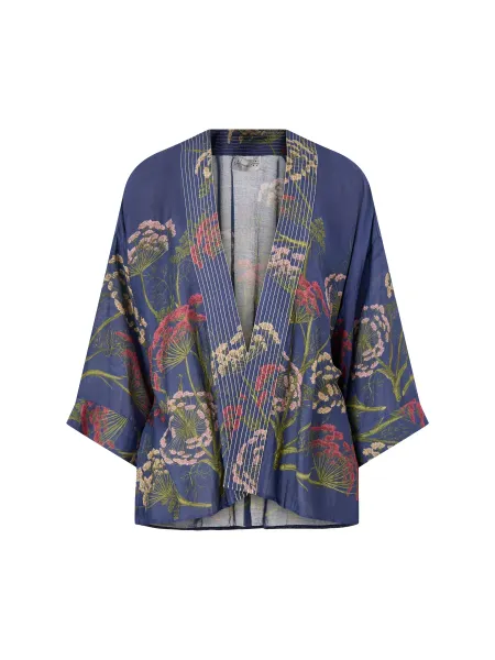 One Hundred Stars Parsley Seed Short Kimono Blue Print