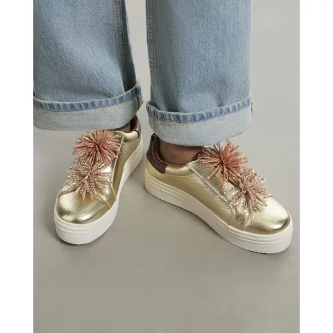 River Island Pom Lace Up Flatform Trainers