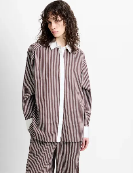 French Connection Pure Cotton Striped Collared Shirt Brown Mix