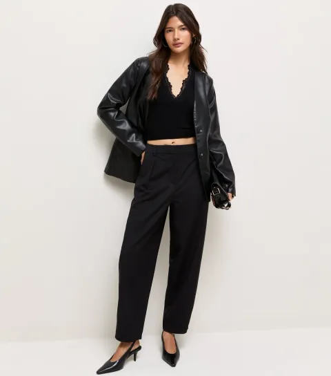 New Look Women's Black Woven Tailored Barrel Leg Trousers