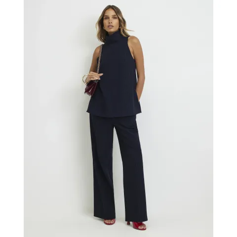 River Island Pinstripe Pleated Wide Leg Trousers