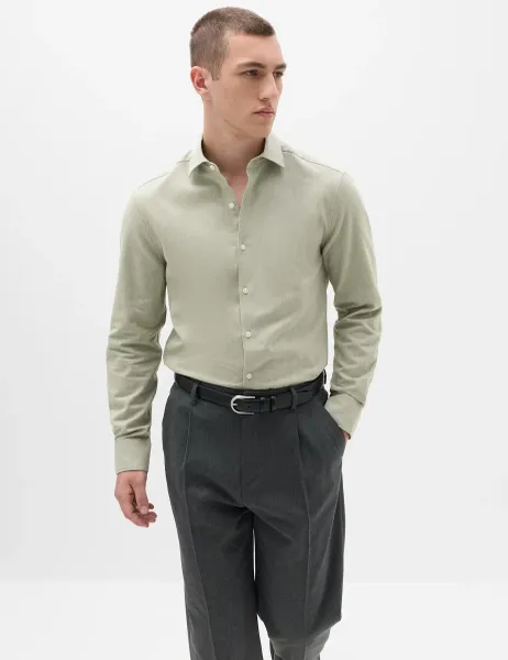 Marks & Spencer Regular Fit Easy Iron Marl Shirt Green