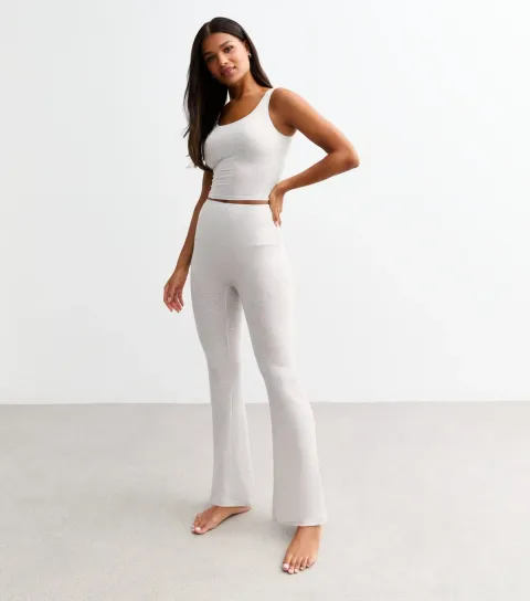 Women's Grey Ribbed Flared Leggings