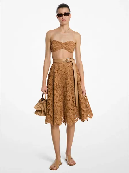 Michael Kors Hand-Embroidered Floral Lace Circle Skirt