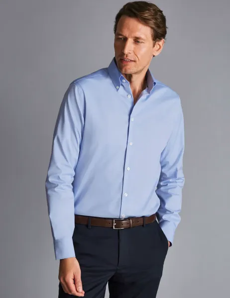 Charles Tyrwhitt Slim Fit Non Iron Pure Cotton Oxford Shirt Blue