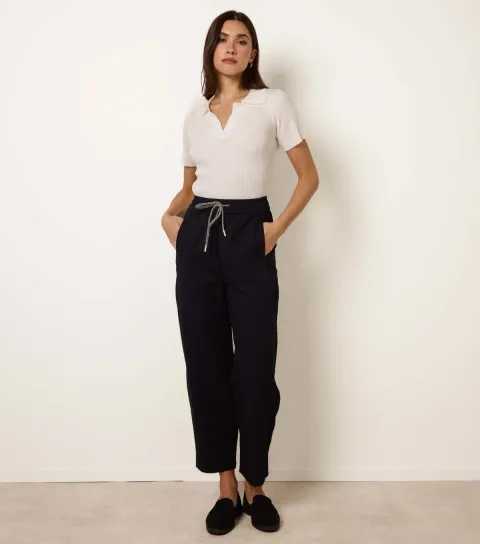 Women's Navy Elasticated Drawstring Trousers
