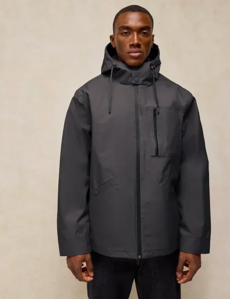 White Stuff Cotton Rich Zip Up Waterproof Hooded Jacket Dark Blue
