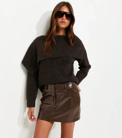 Women's Dark Brown Vinyl Micro Mini Skirt