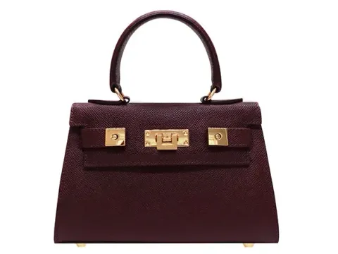 Maya Mignon Dolomite Pebble Print Calf Leather Handbag - Wine - 2