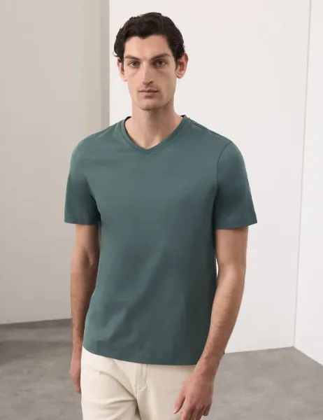 Autograph Pure Supima Cotton V-Neck T-Shirt Dark Petrol