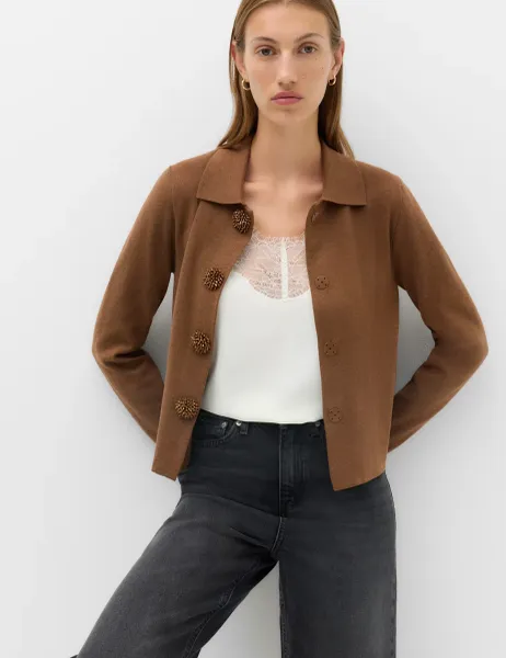 Marks & Spencer Embellished Collared Cardigan With Wool