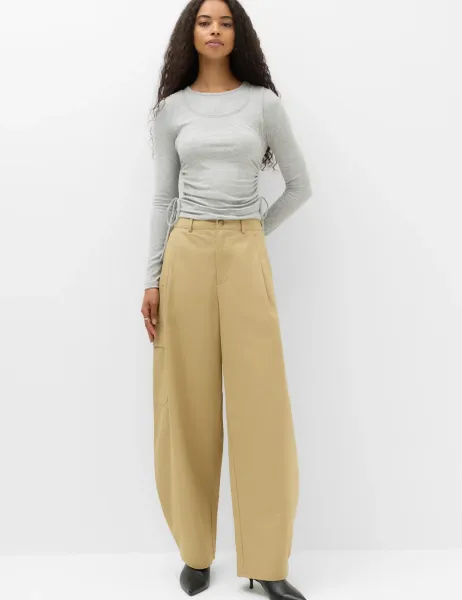 Marks & Spencer Pure Cotton Cargo Barrel Leg Trousers Sandstone