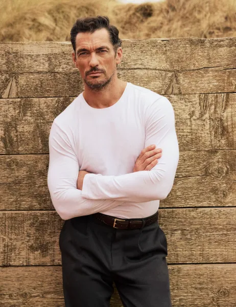 David Gandy Wellwear Cotton Blend Long Sleeve Top White