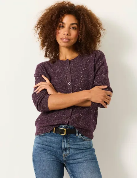 FatFace Pure Cotton Sparkly Cardigan Purple Mix