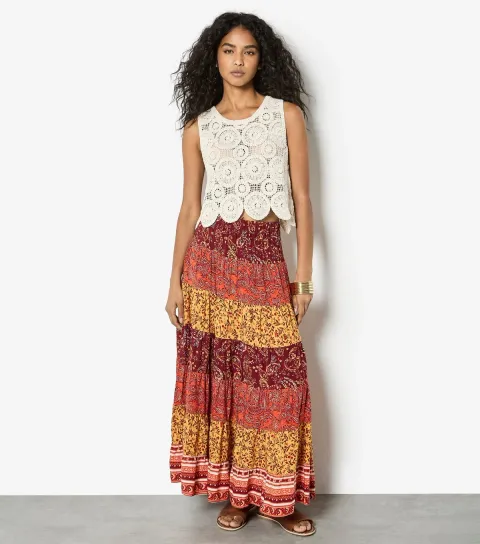 Women's Yellow Multi Print Patchwork Skirt