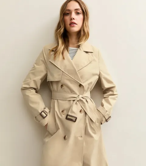 Women's Stone Double Breasted Trench Coat