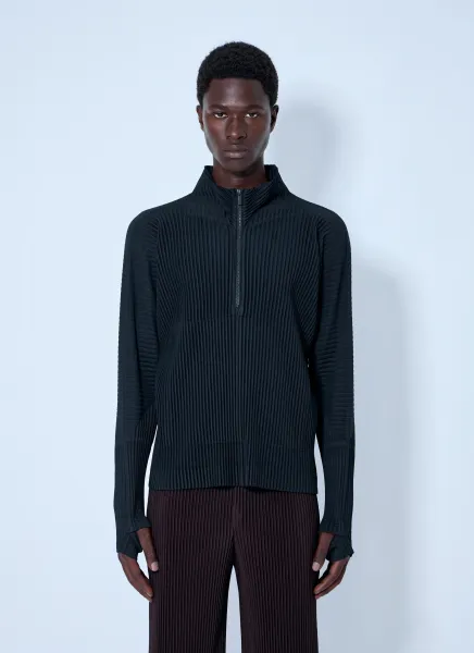 Pleated Half Zip Through Top