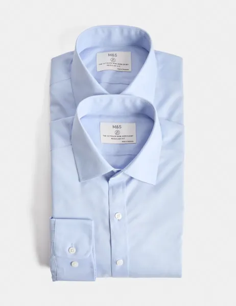 Marks & Spencer Ultimate 2 Pack Regular Fit Non Iron Shirts Blue Mix