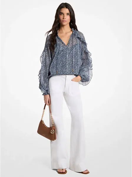 Ruffled Metallic Floral Georgette Blouse