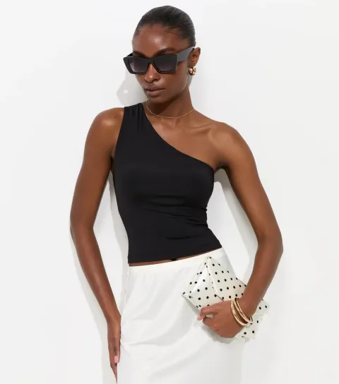 Women's Black Slinky One Shoulder Top