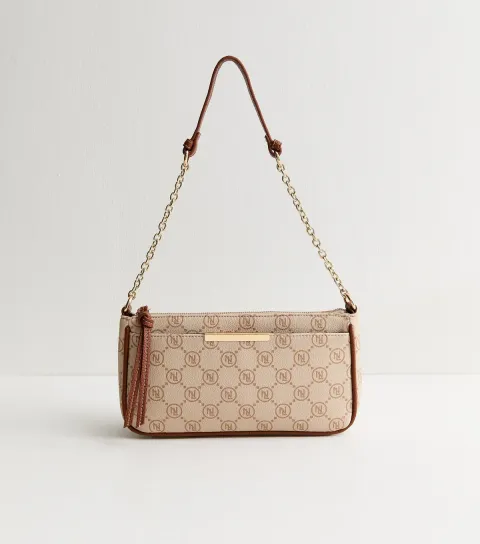 Brown Faux Leather Monogram Shoulder Bag Vegan